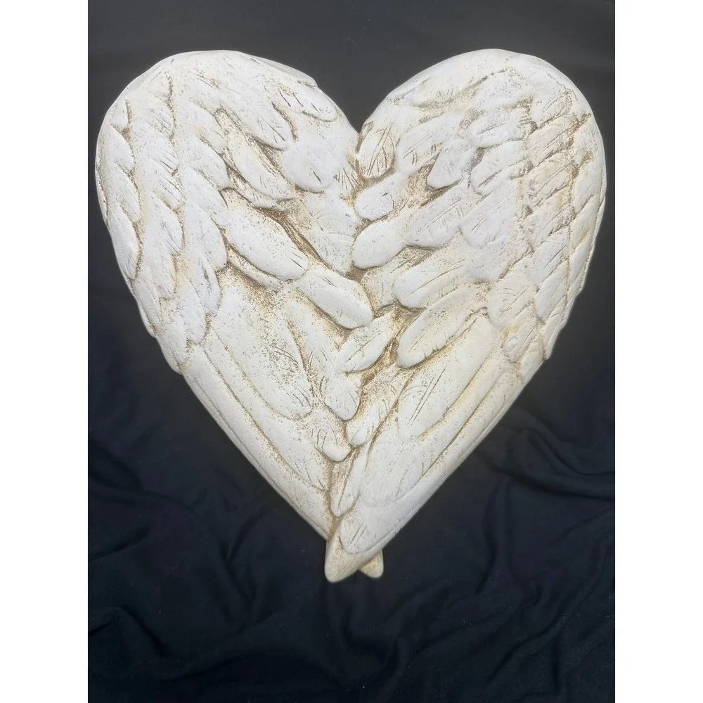 Unbranded Angel Wing Heart Wall Decor Cream Distressed Shabby Chic Plaster Art